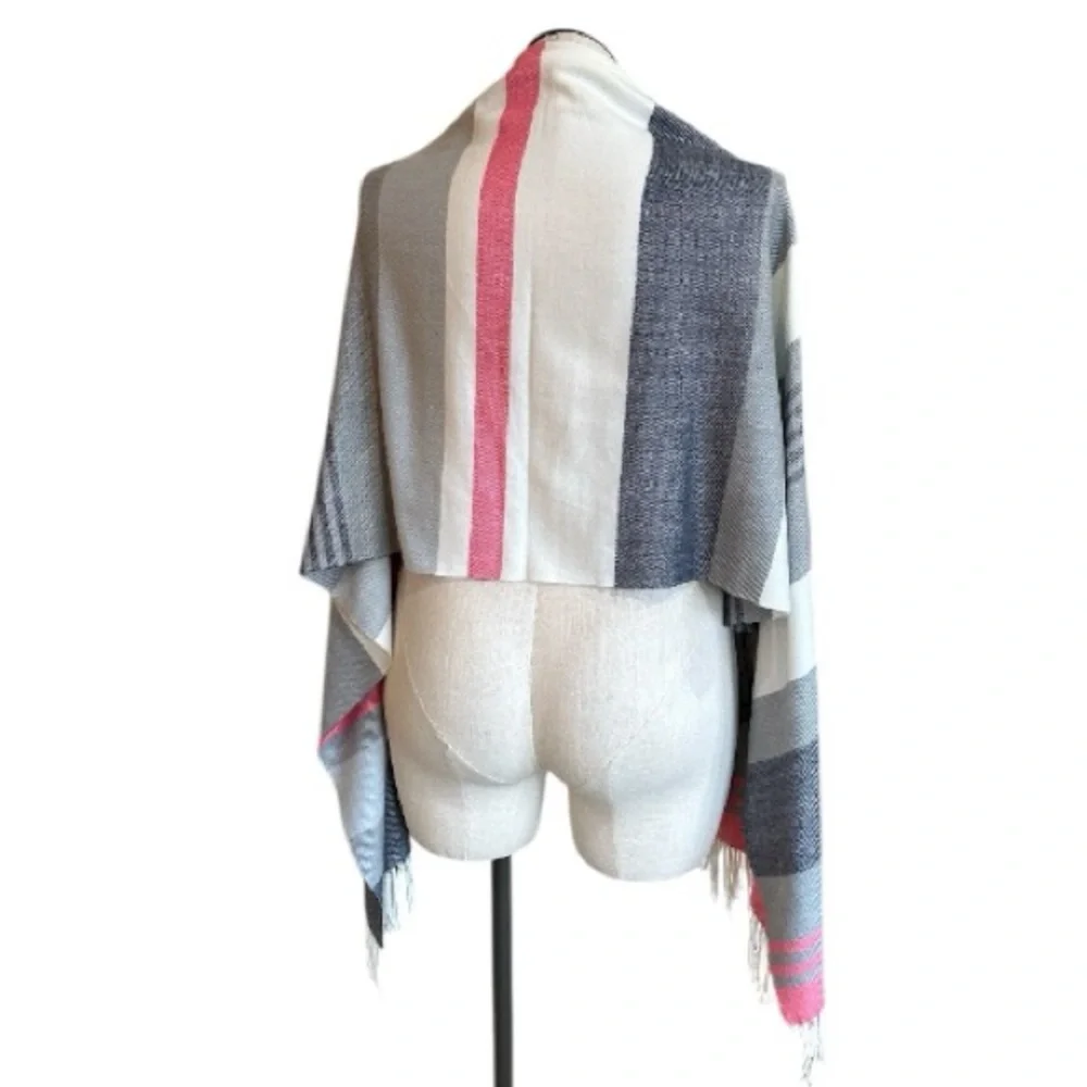 NEW | GAP Striped Scarf Wrap Blanket Fringe Pink White Gray Blue
